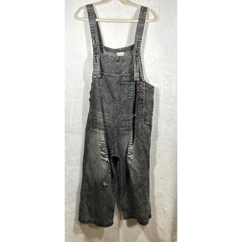 Three Bird Nest High Hopes Slouchy Denim Wide Leg Overalls Sz L Boho Game Day